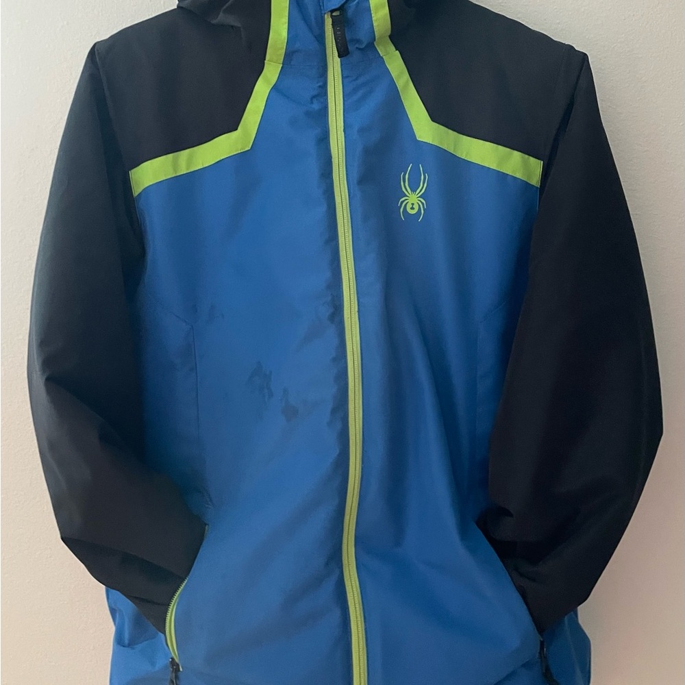 Spyder Kids Raincoat in Blue and Black with Green Accents